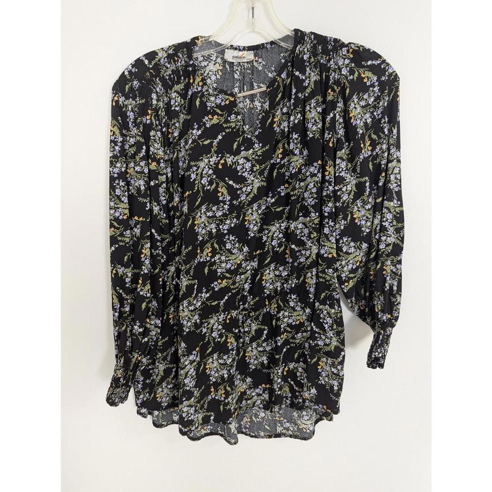 Salam Women's 4X Black Floral Tunic Blouse Bohemian Cottagecore